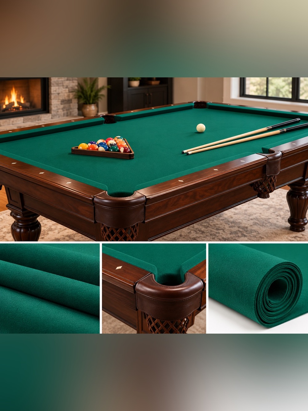 Saturn II Teflon Pool Table Felt 8ft Green 19oz Cloth & Rail Set 2466-00 NOS